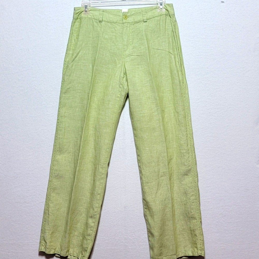 Sigrid Olsen Light Green Linen Pant w/ Side Panel Embellishment‎ Size 10. #751